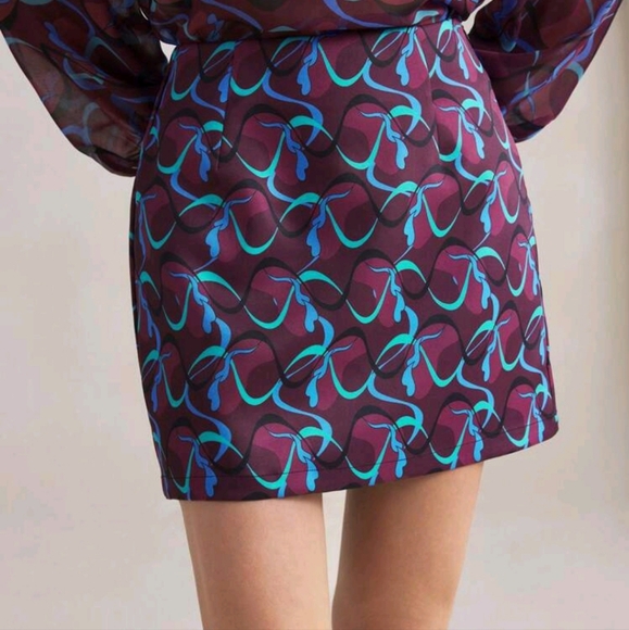 Dresses & Skirts - Women Purple Geometric Print Skirt, Autumn/Winter, Christmas, New Year's